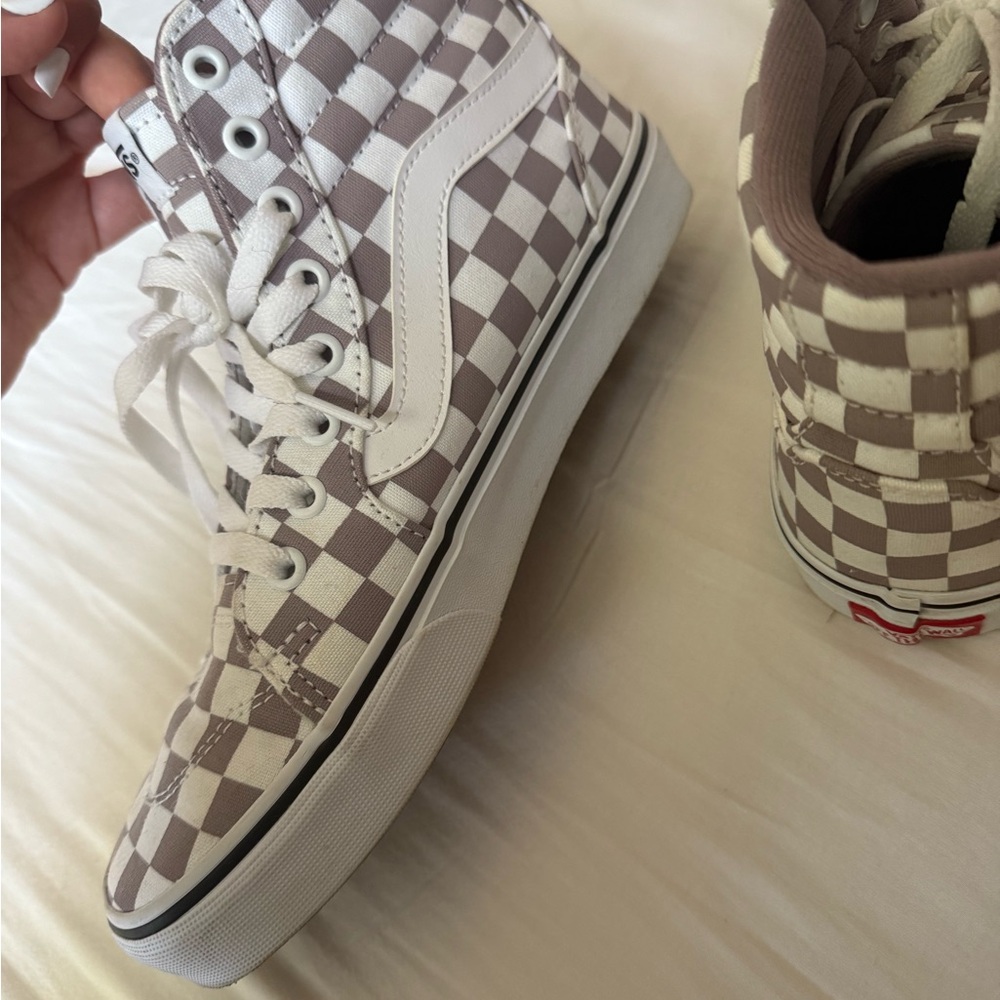 Vans Brown and White Checkerboard High-Tops